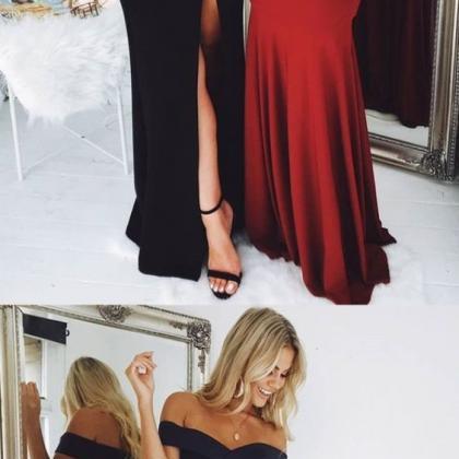 Sexy Off The Shoulder Black Long Prom Dresses,..