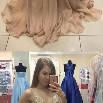 A-line V Neck Long Prom Dress,Formal Gown Y1527 main image 0