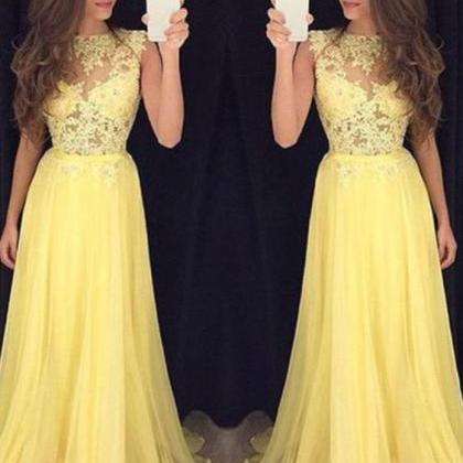 Elegant Yellow Chiffon Prom Dress,long Prom..