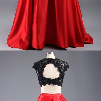 A-line Scalloped Neck Lace Satin Beading Open Back..