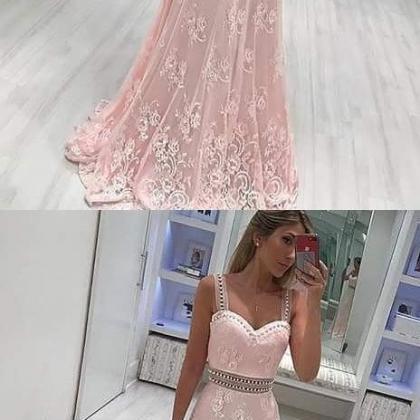A Line Scoop Satin Pink Appliques Prom Dress with Bow Knot LBQ0512 main image 1