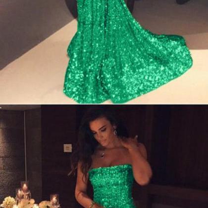 Green Sequin Prom Dresses Mermaid Strapless..
