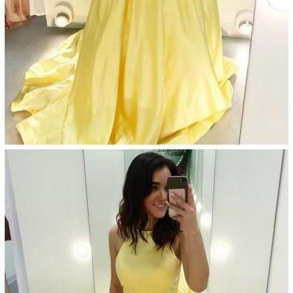 Two Piece Prom Dresses,yellow Prom Dresses,long..