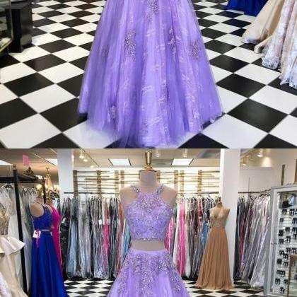 Two Piece Prom Dresses Halter Aline Tulle Long..