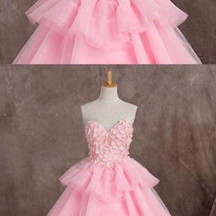 Pink Tulle Sweetheart Long Ball Gown, Long Formal..
