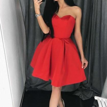 A-line Sweetheart Above-knee Red Satin Homecoming..