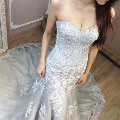 Grey Wedding Dress,mermaid Bridal Gowns,long Sexy..