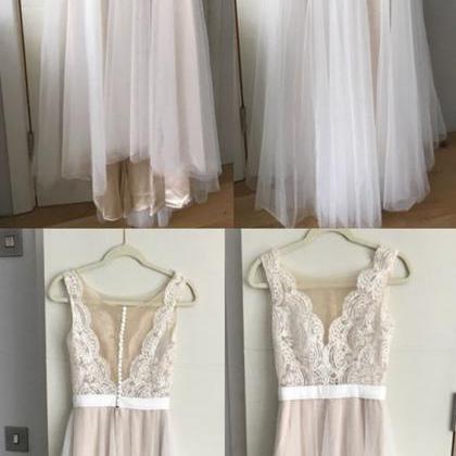 Boho Lace Appliques Tulle Long Wedding Dresses..