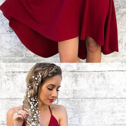 A-line Spaghetti Straps High-low Wine Homecoming..