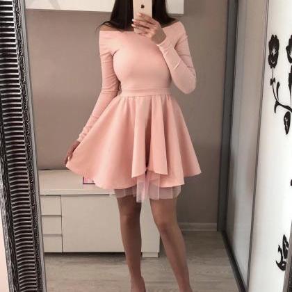 Long Sleeve Blush Pink Homecoming Dresses Off The..