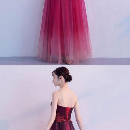 Simple Tulle Burgundy Long Prom Dress, Tulle..
