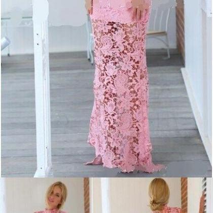 Pink Lace Prom Dress,sleeveless Prom..