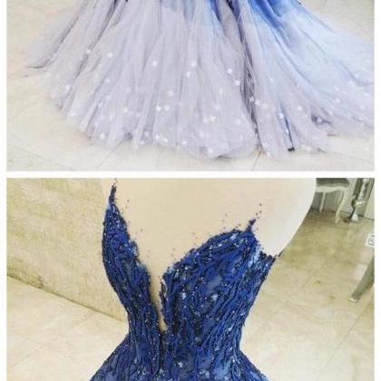 A-line Ombre Prom Dress With Applique Royal Blue..