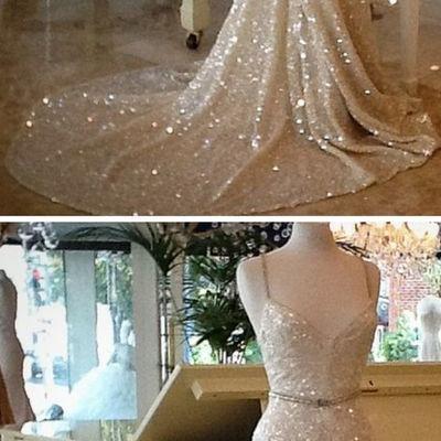 Shining Champagne Sequins Party Dress,long Train..