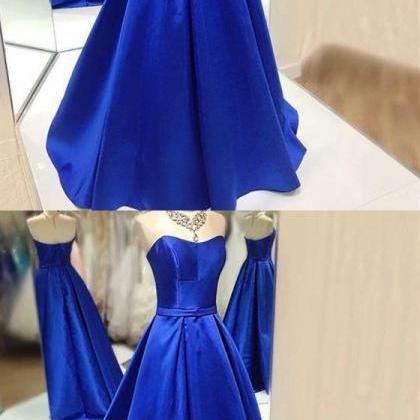 Royal Blue Strapless A Line Prom..