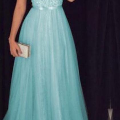 Light Blue Tulle Sequins And Beaded Prom Dresses..