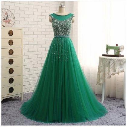 Beading Long Prom Dresses Tulle A-line Evening..