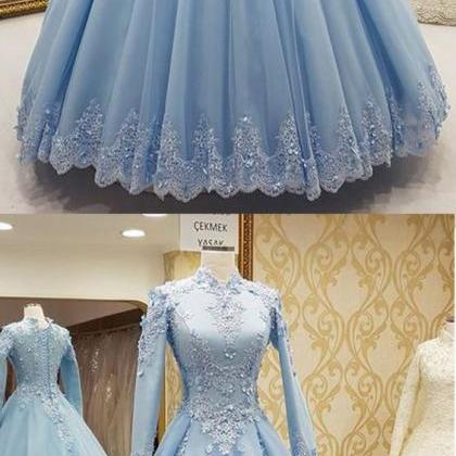 Blue Tulle High Neck Customize Formal Evening..