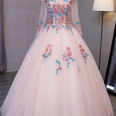 Tulle V Neck Long Customize Prom Dress, Long Lace..