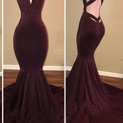 Vintage Mermaid Burgundy High Neckline Long Prom Dresses C31