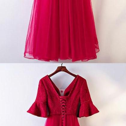 Burgundy A Line Long Formal Party Dress With..