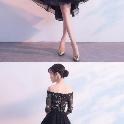 Black Tulle Lace Short Prom Dress, Black Evening..