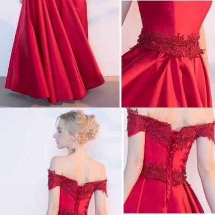 Chic Red A-line Off-the-shoulder Floor Length..