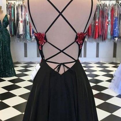 Black Lace Chiffon Long Prom Dress, Black Evening..