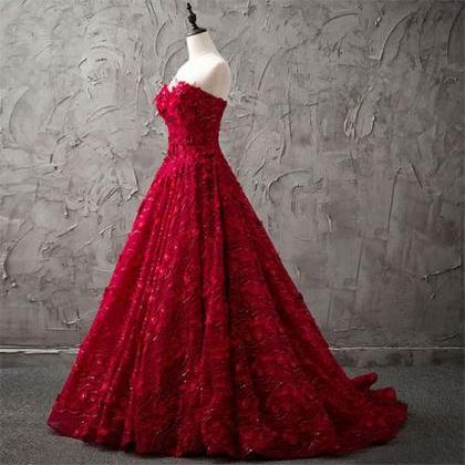 Burgundy Lace Sequins Long Prom Dress, Burgundy..