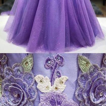 Purple Sweetheart Neck Tulle Long Prom Dress,..