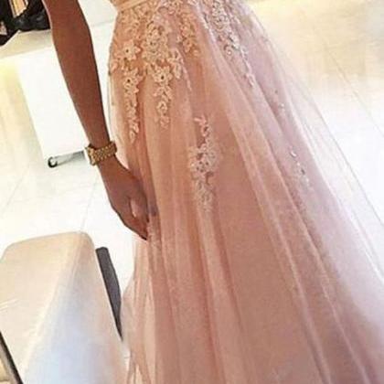 Pink Prom Dress A Line Party Dress Appliques Prom..