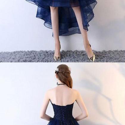 Dark Blue Tulle Lace Short Prom Dress, Blue Lace..