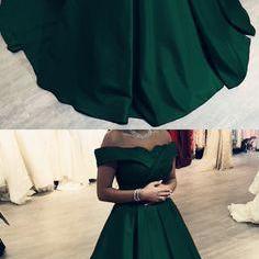 Long Green Prom Dress Off The Shoulder Ball Gown..