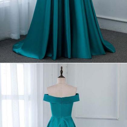 Turquoise Satin Strapless Long Bridesmaid Dress,..