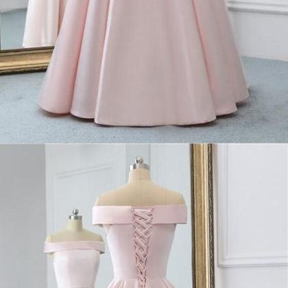 Pink Satin Long Evening Dress With Pockets, Pink..