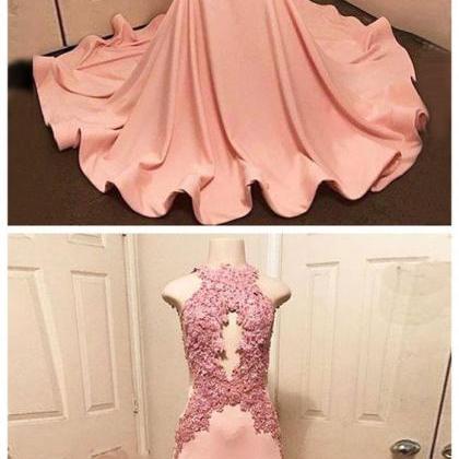 Trumpet/mermaid Prom Dress High Neck Pink Satin..