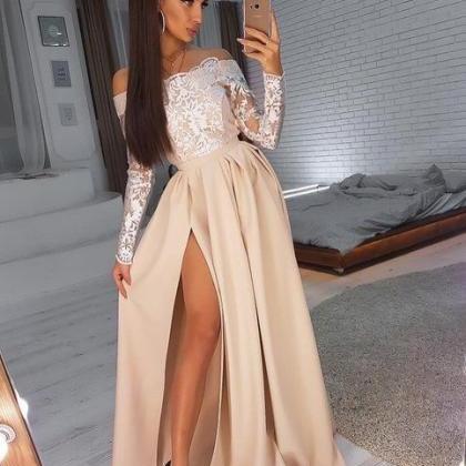 Champagne Party Dress Long Sleeve Evening Dress..
