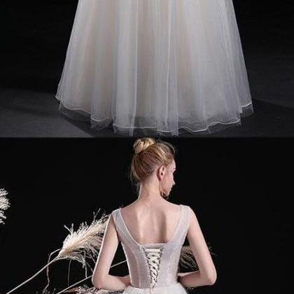 A-line V-neck White Tulle Long Prom/evening Dress..