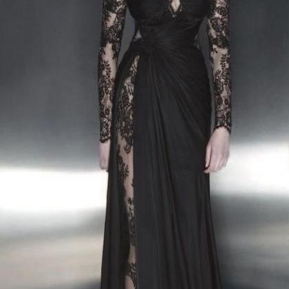Charming Lady Dresses, Black Lace Long Sleeve..