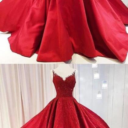 Ball Gown Red Prom Dress With Beads..