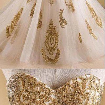 Gold Prom Dress,lace Prom Dresses,ball Gown Prom..