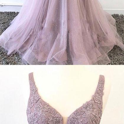 Beautiful Purple Prom Dresses Deep V Neck With..