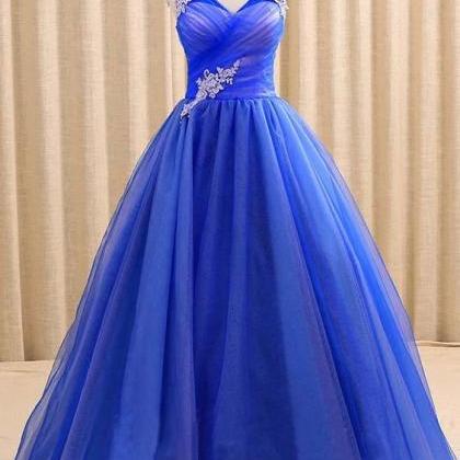 Royal Blue V Neck Sleeveless Prom Dress, Floor..
