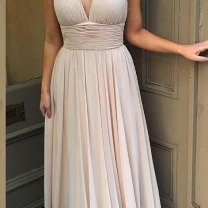 Simple Halter Peach Long Prom Dress, Chiffon Prom..