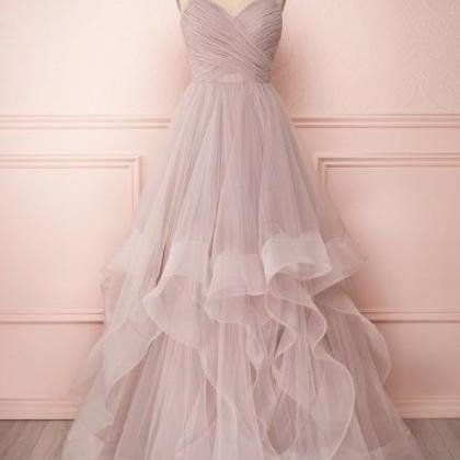 Pink Tulle A Line Prom Dress , Charming Prom Gown..