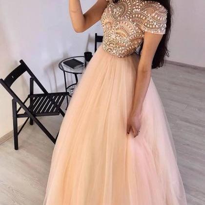 Princess Cap Sleeves Pink Tulle Ball Gown M8006