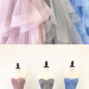 Sweetheart Neck Multi-color Tulle Layered Long..