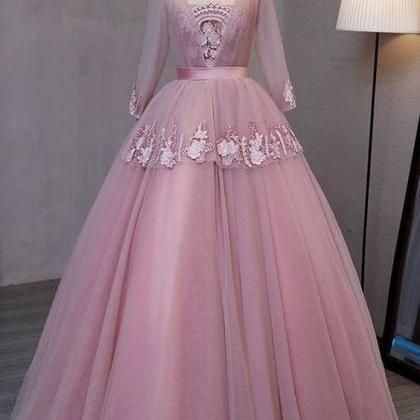 Smoking Pink V Neck Long Evening Dress With..
