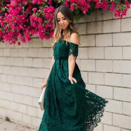 Sexy Backless Off The Shoulder Lace Prom Dresses..