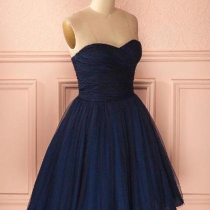 L Navy Blue Homecoming Dresses, Strapless..